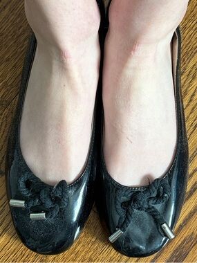 Black Ballet Flats with Rope Bow